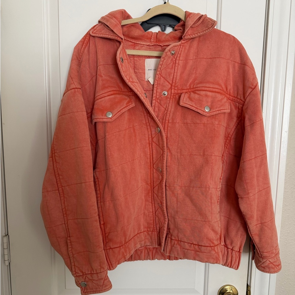 VGUC avec les filles orange hooded quilted coat jacket large